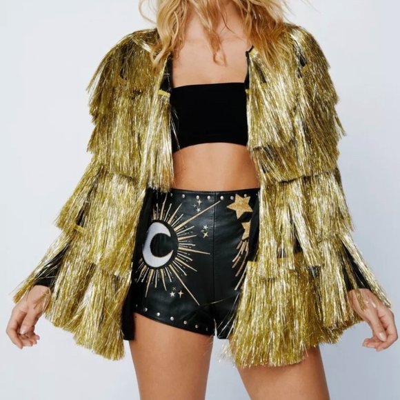 Nasty Gal Jackets & Coats Gold Tinsel Fringe Jacket Taylor Swift